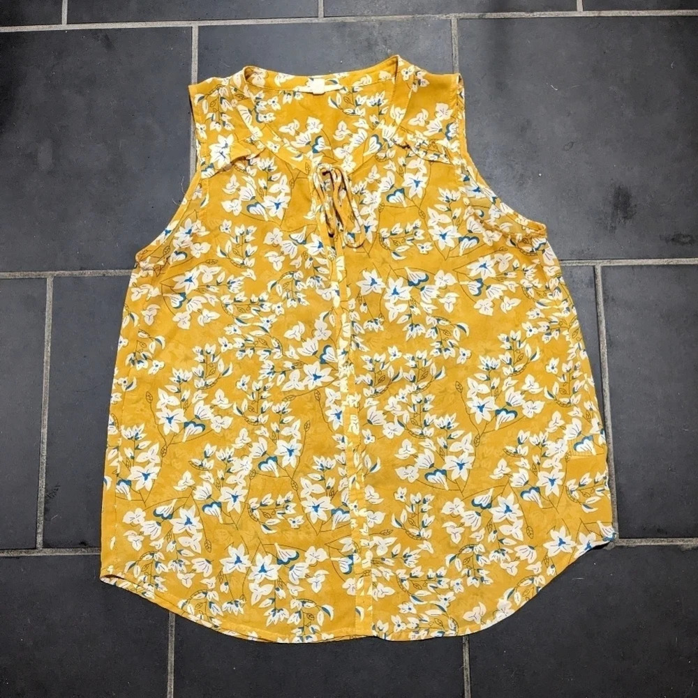 Anthropologie floral yellow blouse size small